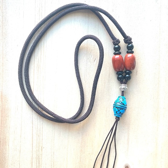 African bead onyx jade brown cord necklace mens necklace healing stone boho - Picture 2 of 7